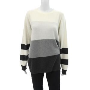WISPR Womens Striped Long Sleeves Sweater White Grey Cotton Size Small
